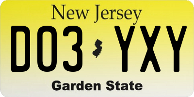NJ license plate D03YXY