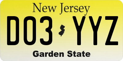 NJ license plate D03YYZ