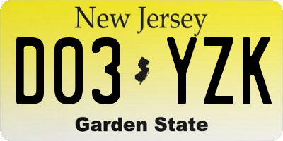 NJ license plate D03YZK