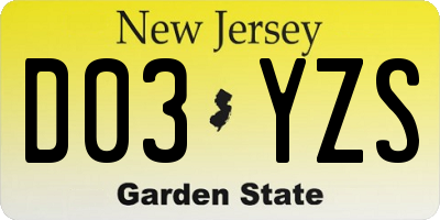 NJ license plate D03YZS
