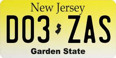 NJ license plate D03ZAS