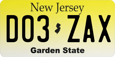 NJ license plate D03ZAX