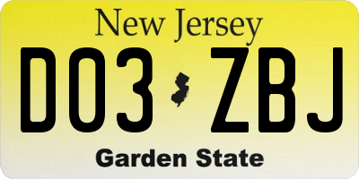 NJ license plate D03ZBJ