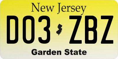NJ license plate D03ZBZ