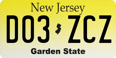 NJ license plate D03ZCZ