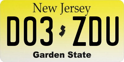 NJ license plate D03ZDU