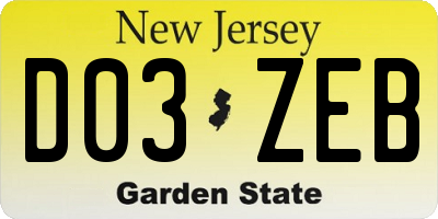 NJ license plate D03ZEB