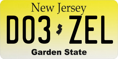 NJ license plate D03ZEL
