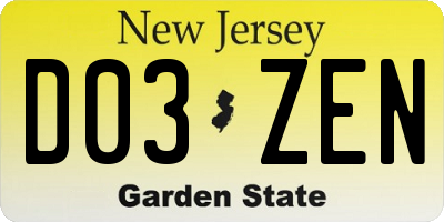 NJ license plate D03ZEN