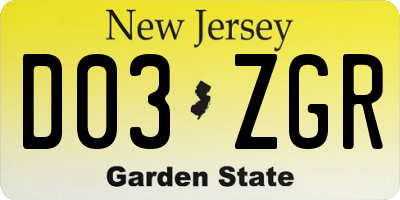NJ license plate D03ZGR
