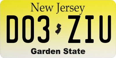 NJ license plate D03ZIU