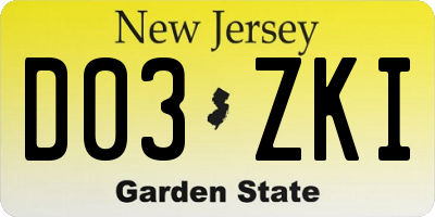 NJ license plate D03ZKI