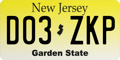 NJ license plate D03ZKP