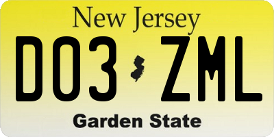 NJ license plate D03ZML