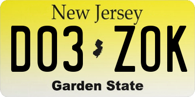 NJ license plate D03ZOK