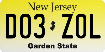 NJ license plate D03ZOL
