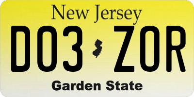 NJ license plate D03ZOR
