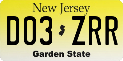 NJ license plate D03ZRR