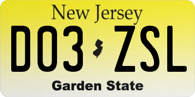 NJ license plate D03ZSL