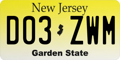 NJ license plate D03ZWM