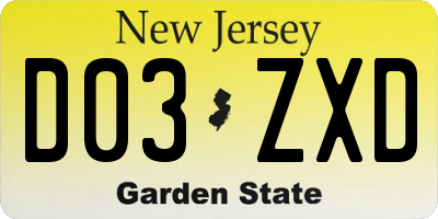 NJ license plate D03ZXD