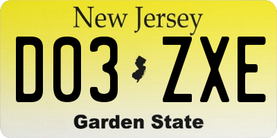 NJ license plate D03ZXE