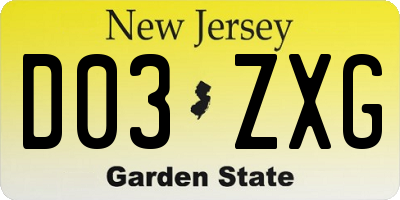 NJ license plate D03ZXG