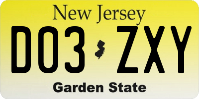 NJ license plate D03ZXY