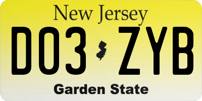 NJ license plate D03ZYB