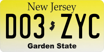 NJ license plate D03ZYC