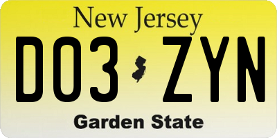 NJ license plate D03ZYN