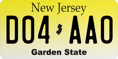 NJ license plate D04AAO