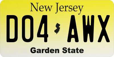 NJ license plate D04AWX