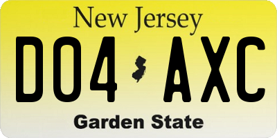 NJ license plate D04AXC