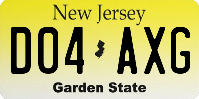 NJ license plate D04AXG