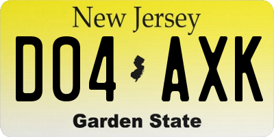 NJ license plate D04AXK