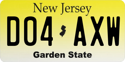 NJ license plate D04AXW