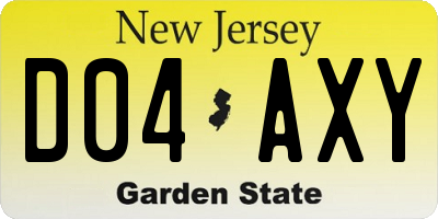 NJ license plate D04AXY