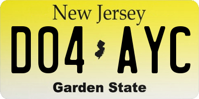 NJ license plate D04AYC