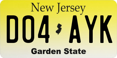 NJ license plate D04AYK