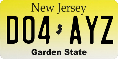 NJ license plate D04AYZ