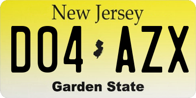 NJ license plate D04AZX