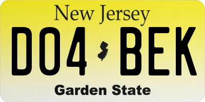 NJ license plate D04BEK