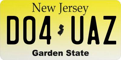 NJ license plate D04UAZ