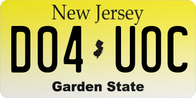 NJ license plate D04UOC