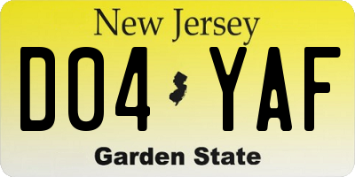 NJ license plate D04YAF