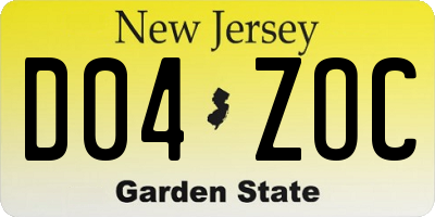 NJ license plate D04ZOC