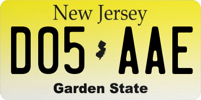 NJ license plate D05AAE
