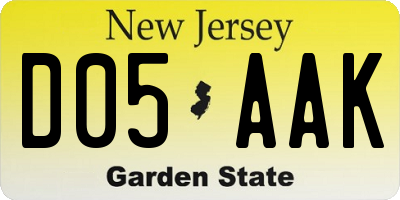 NJ license plate D05AAK