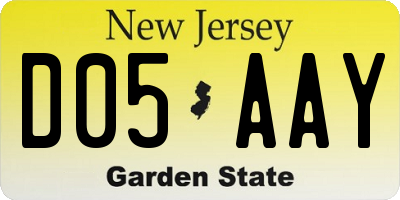NJ license plate D05AAY